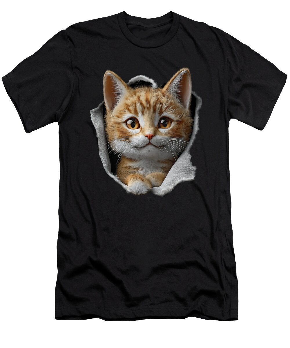 Hello Kitten Adorable Peeking Cat Design Lena Owens T-Shirt
