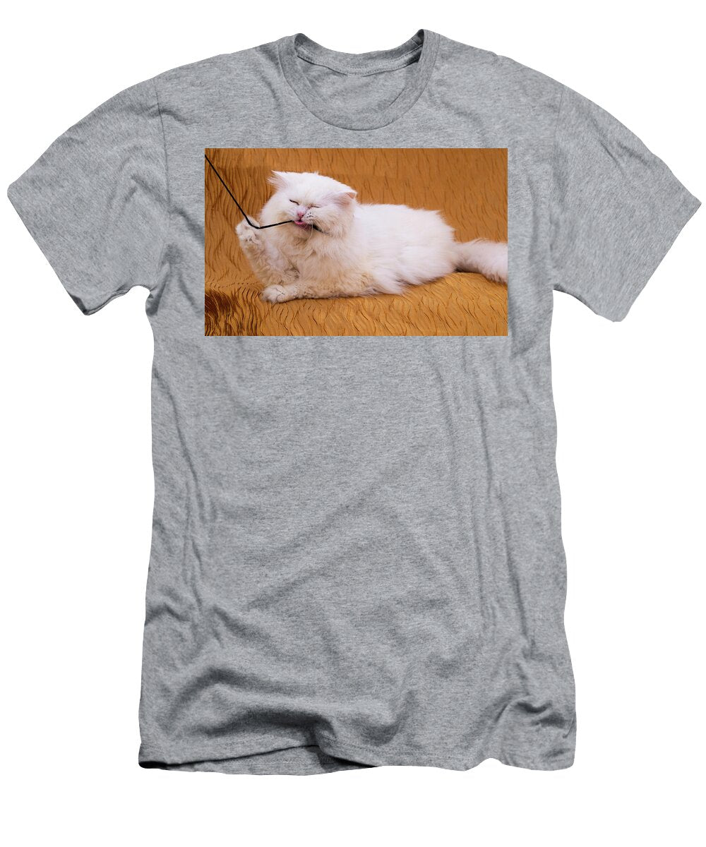 Hilarious Expressive Cat Playtime Persistence White Persian Cat with String Dusica Paripovic T-Shirt