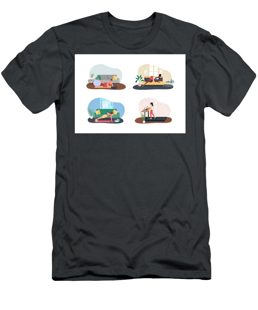 Home Office Gym 2d Vector Web Banner Poster Set Bsdart Factory T-Shirt