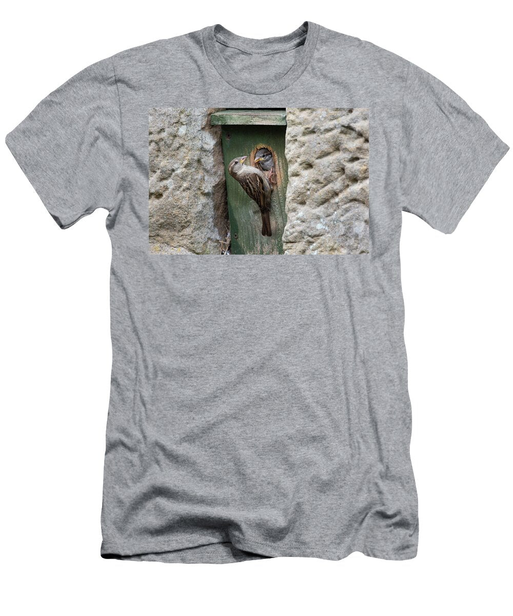 House Sparrow Female Feeding Chick in Nestbox Ann Steve Toon Natureplcom T-Shirt