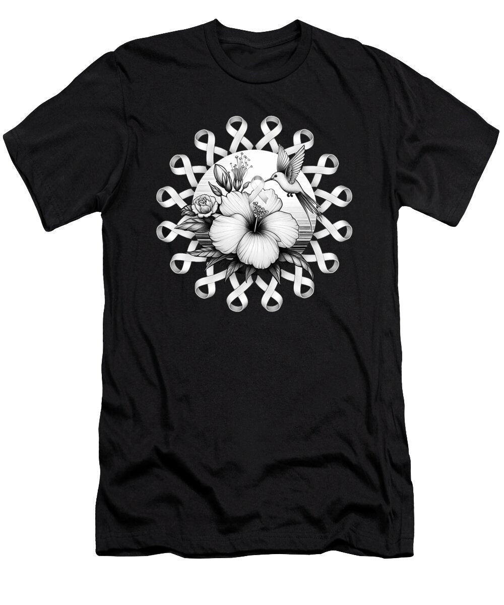 Hummingbird Flowers Lung Cancer Awareness Natalie Lidford T-Shirt