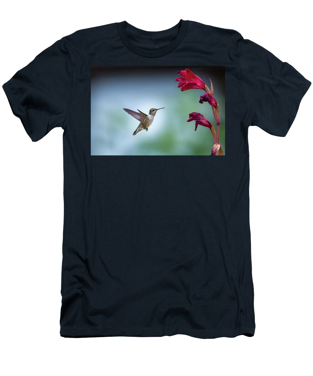 Hummingbird Humming Near Canna Lily Lenin Ramachandran T-Shirt
