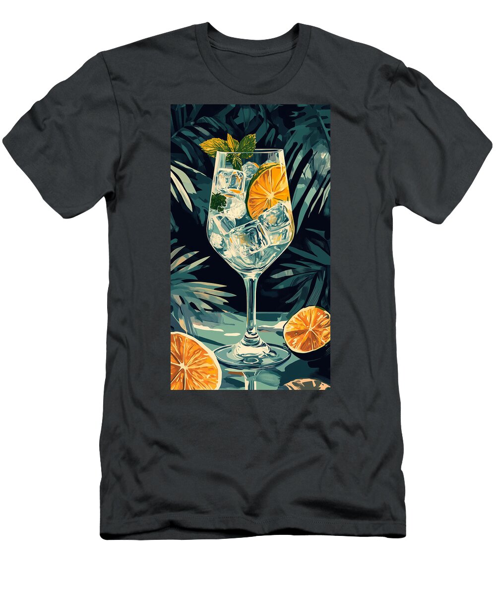 Iced Drink with Lime Slices Mint and Leaves Background Agustiza Riveno T-Shirt