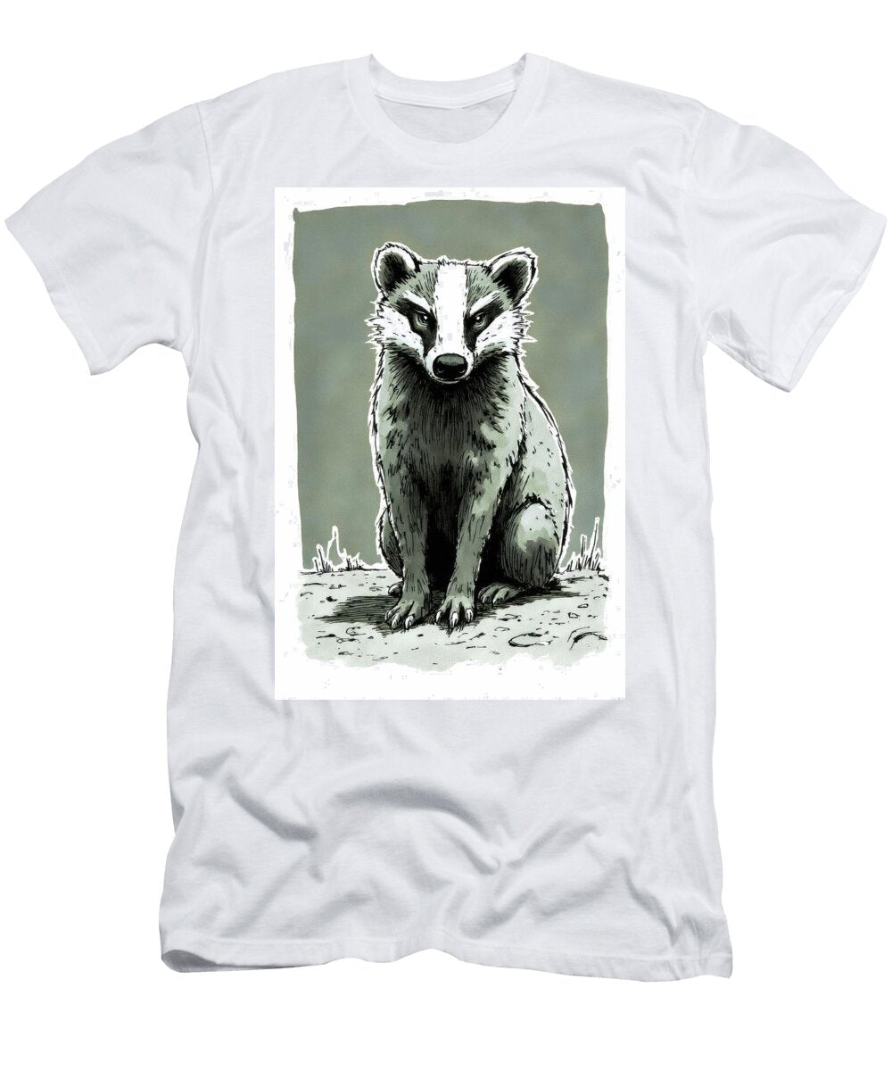 Illustrated Badger Portrait Wall Art Prints T-Shirt