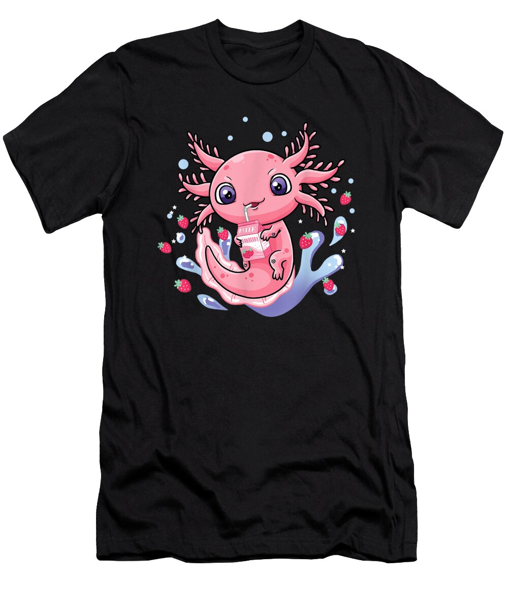 Imagine Super Power Kawaii Axolotl Strawberry Milkshake Carton Japanese Anime Retro Wave Ezone Prints T-Shirt