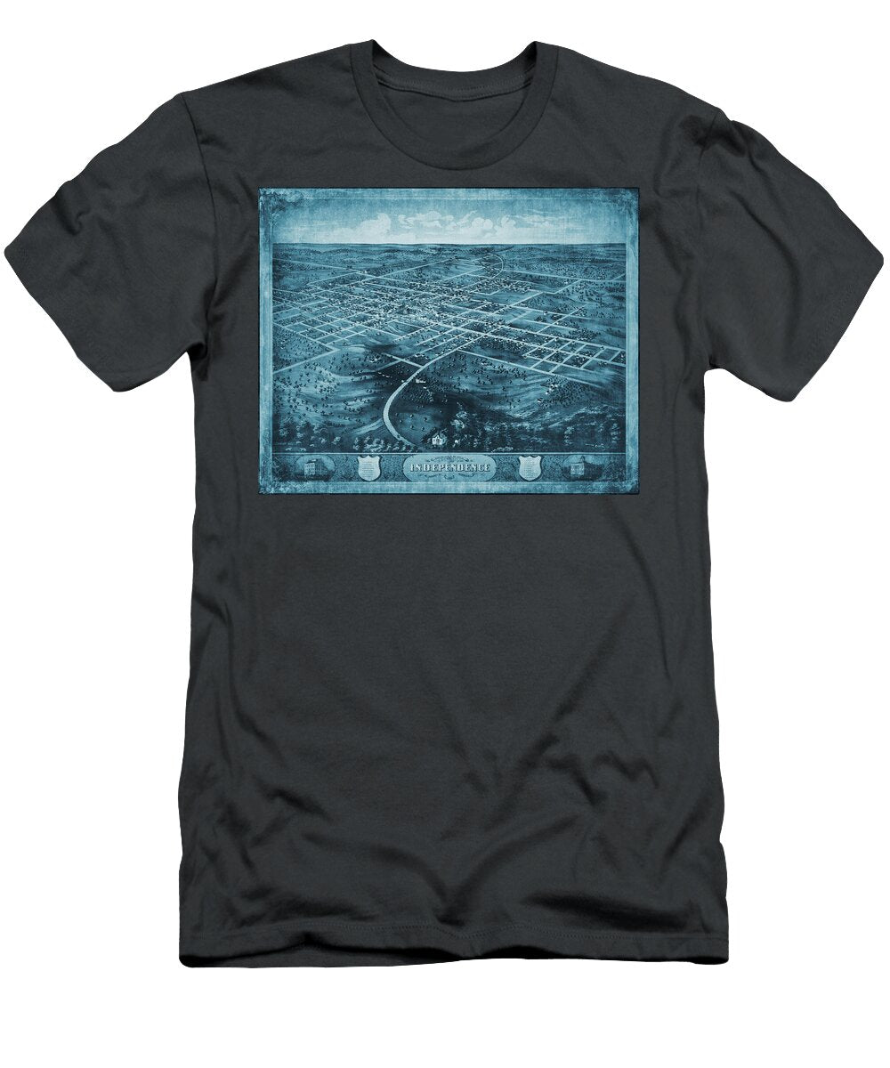 Independence Missouri Vintage Map Birds Eye View 1868 Blue Carol Japp T-Shirt