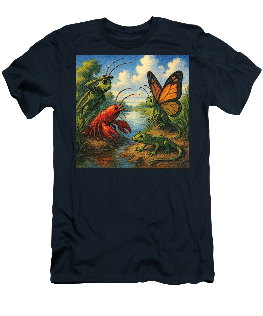Insects and Crustacean Gathering By Stream James Spears T-Shirt
