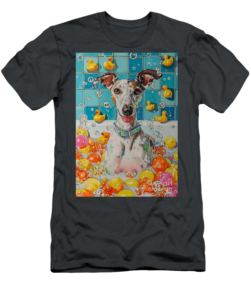 Italian Greyhound Dog Frolicking in a Bubbly Bathtub Adrien Efren T-Shirt
