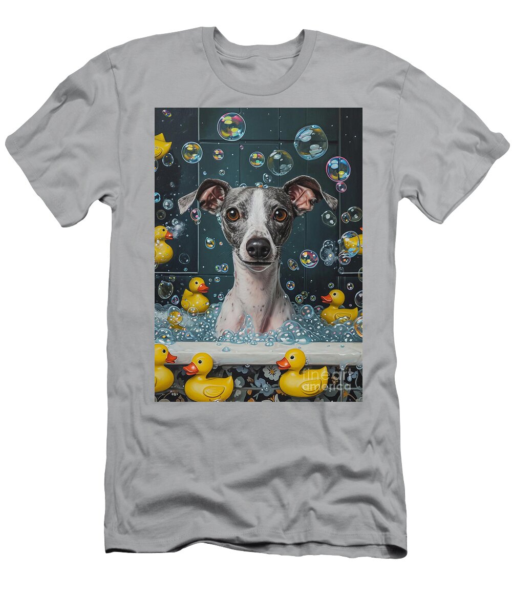 Italian Greyhound Dog in a Bubbly Bathtub Scene Adrien Efren T-Shirt