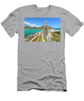 Italy Sardinia Cagliari District Villasimius Mediterranean Sea Tyrrhenian Sea Tyrrhenian Coast Bizarre Rock on Punta Molentis Beach with Turquoise Blue Sea Cornelia Dorr T-Shirt