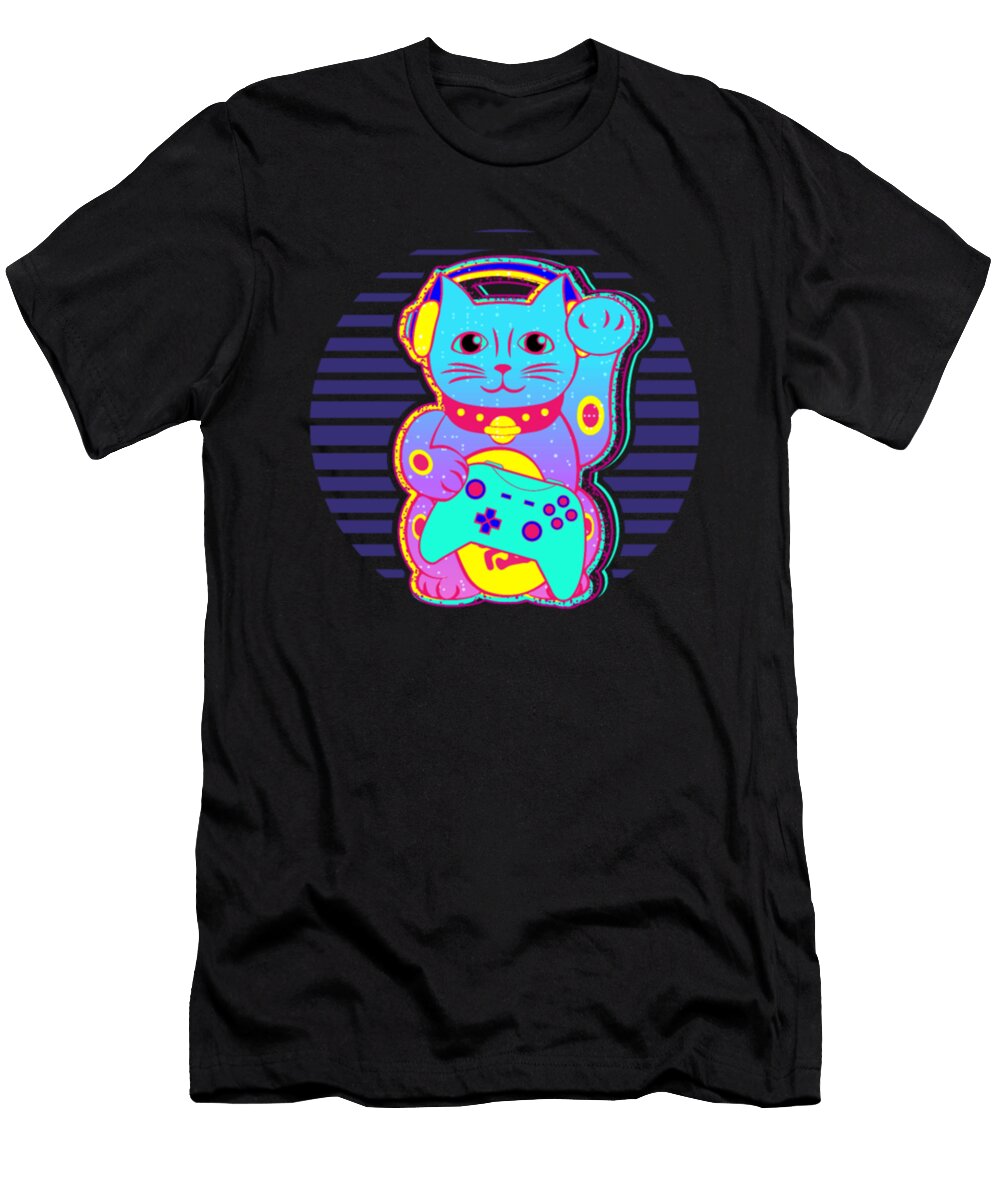 Japanese Maneki Neko Cat Video Gamer Tinh Tran Le Thanh T-Shirt