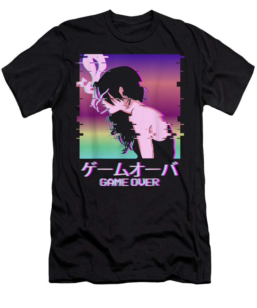 Japanese Vaporwave Sad Anime Girl Game Over Indie Aesthetic Dnt Prints T-Shirt