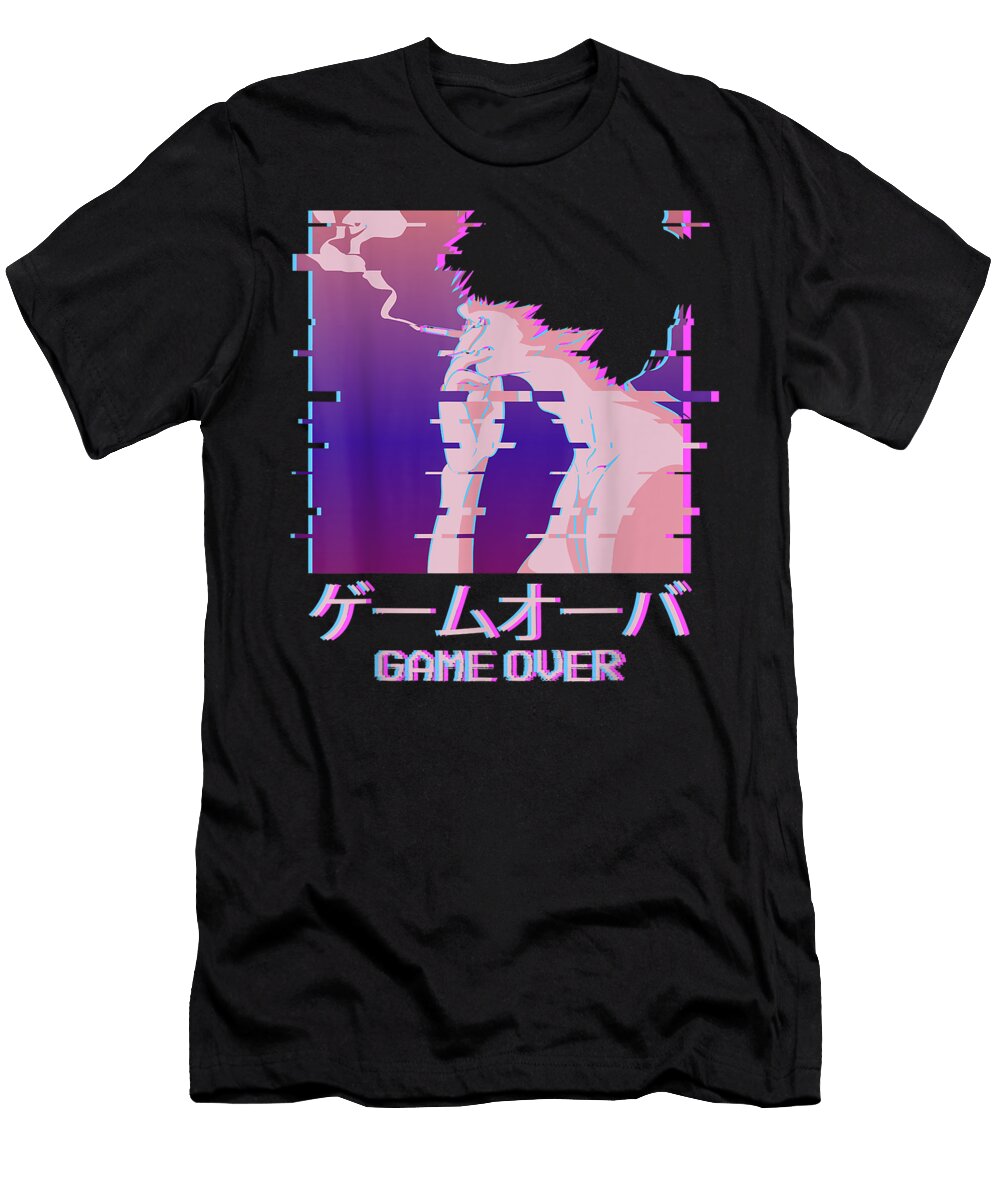 Japanese Vaporwave Smoking Sad Anime Boy Game Over Aesthetic Dnt Prints T-Shirt