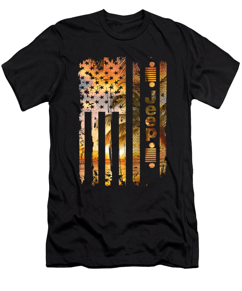 Jeep American Flag Vintage Gift Tinh Tran Le Thanh T-Shirt