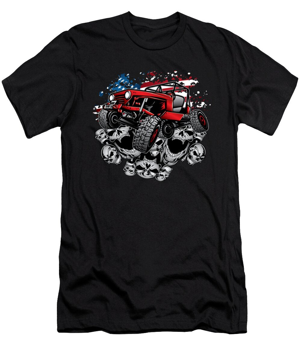 Jeep Red American Flag with Skulls Tinh Tran Le Thanh T-Shirt
