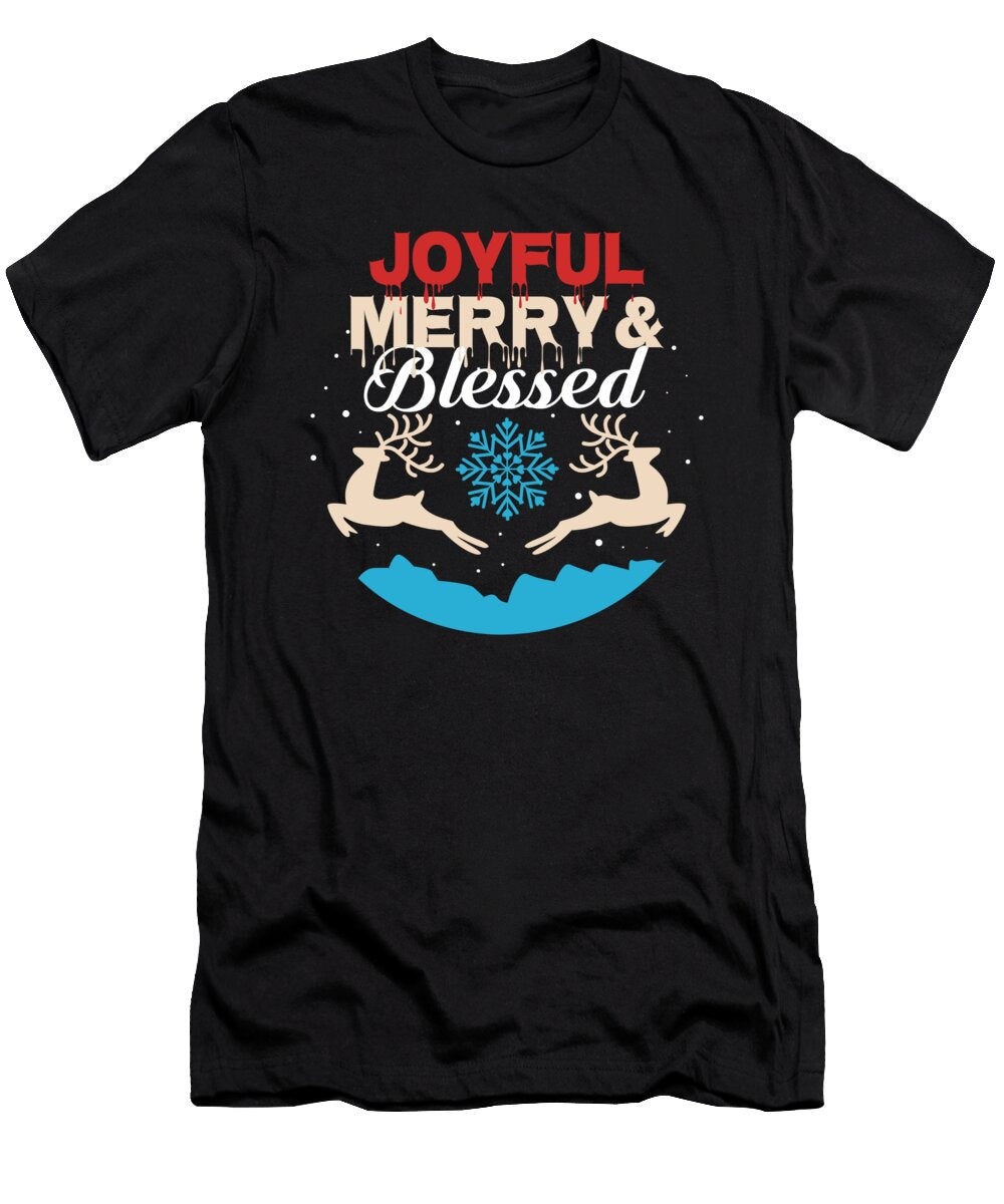 Joyful Merry Blessed Christmas Reindeer Snow Jacob Zelazny T-Shirt
