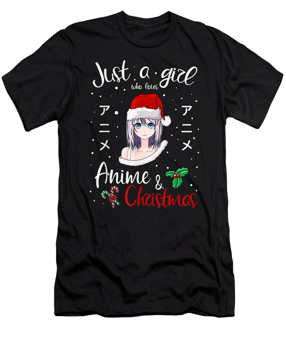 Just a Girl Who Loves Anime and Christmas Dnt Prints T-Shirt