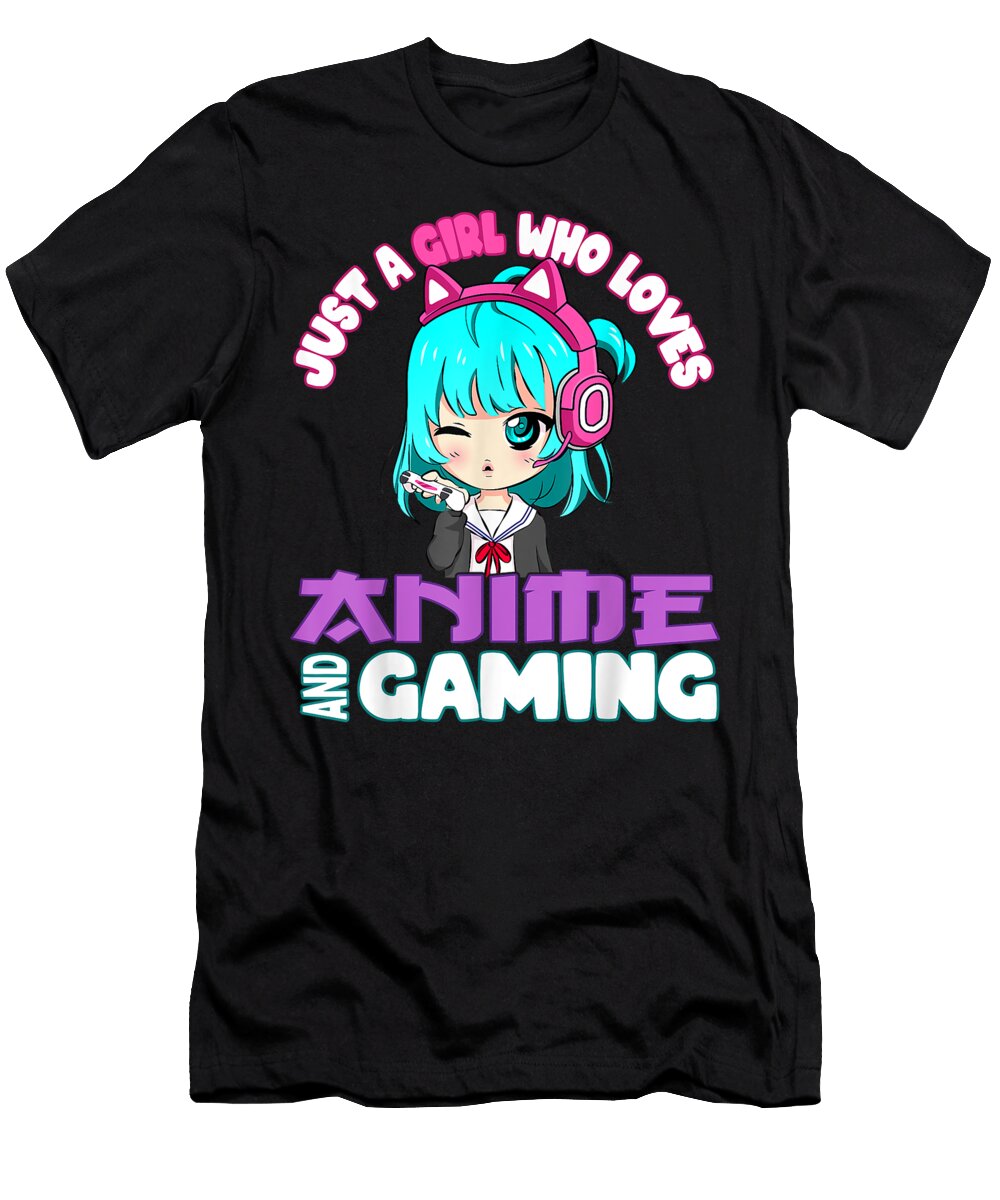 Just a Girl Who Loves Anime and Gaming Chibi Video Games Dnt Prints T-Shirt