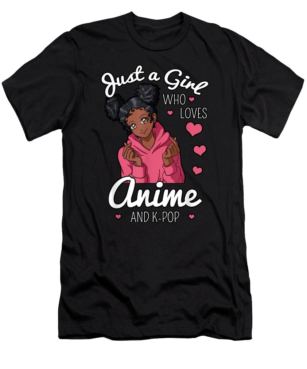 Just a Girl Who Loves Anime and K Pop African American Afro Dnt Prints T-Shirt