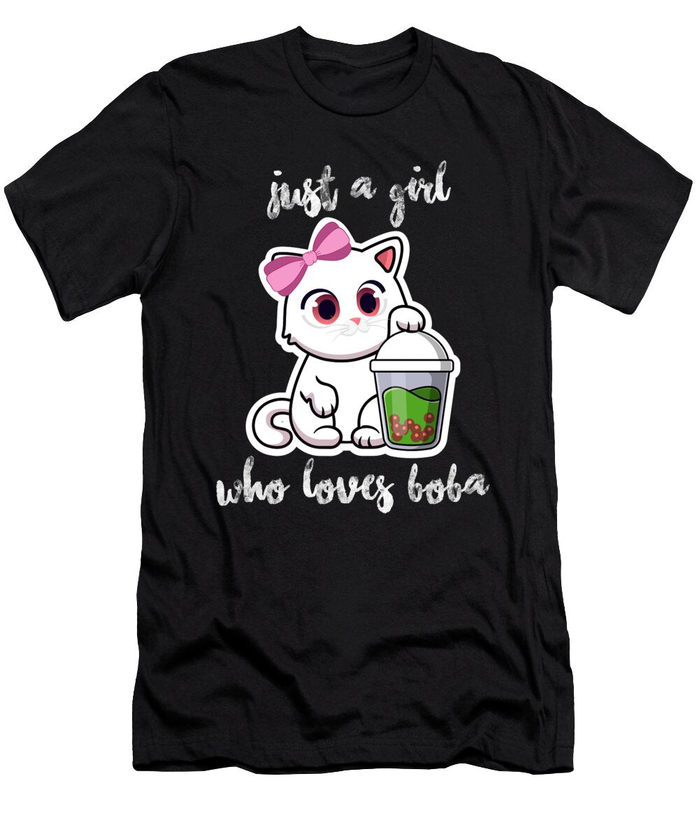 Just a Girl Who Loves Boba Tea Gift Kawaii Cat Product Alessandra Roth T-Shirt