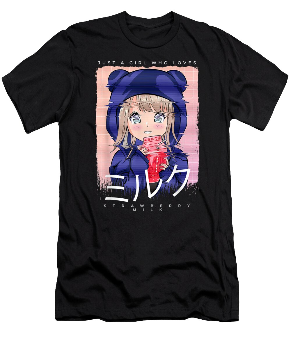 Just a Girl Who Loves Strawberry Milk Vaporwave Anime Glitch Dnt Prints T-Shirt