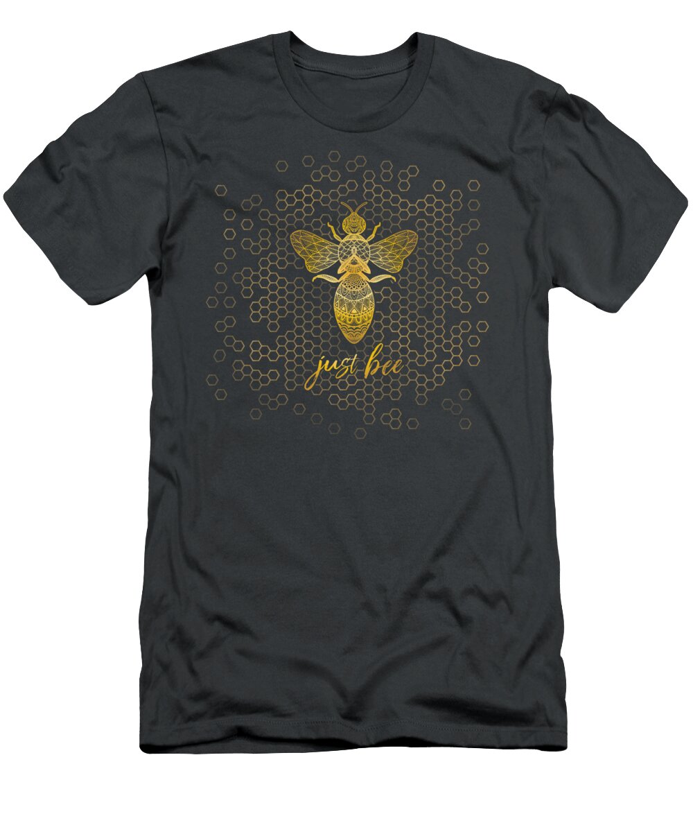 Just Bee Geometric Zen Bee Meditating Over Honeycomb Hive Laura Ostrowski T-Shirt