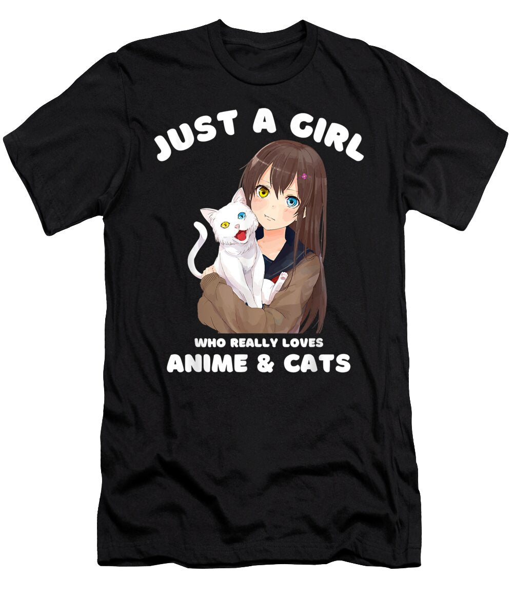 Kawaii Anime Just a Girl Who Really Loves Anime and Cats Dnt Prints T-Shirt