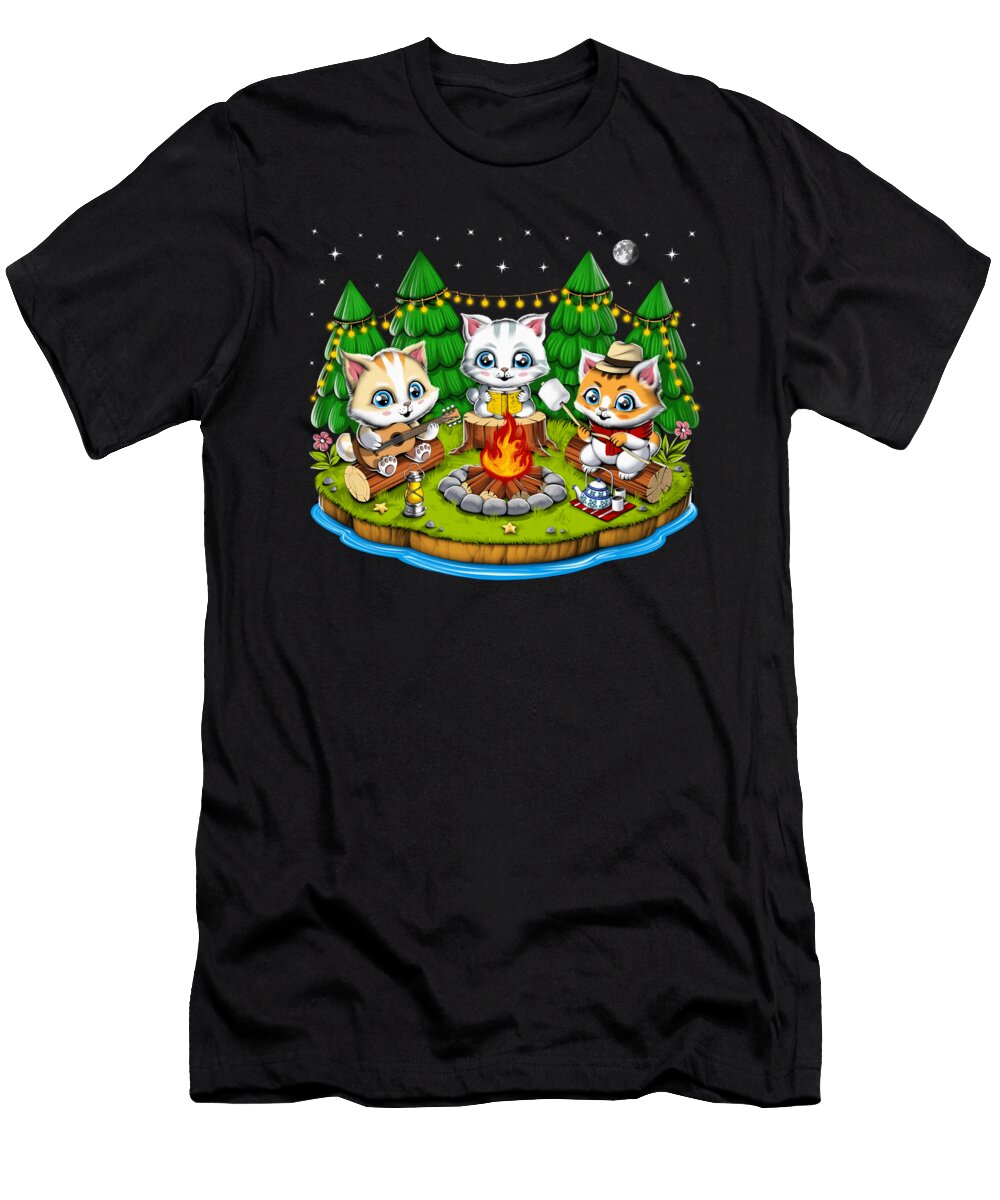 Kawaii Cats Forest Camping Nikolay Todorov T-Shirt