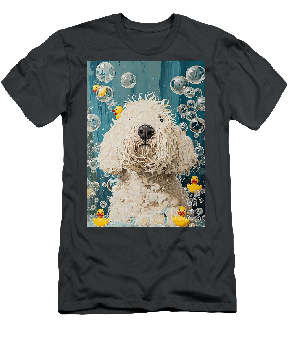 Komondor Dog Enjoying a Bubbly Bath Adrien Efren T-Shirt