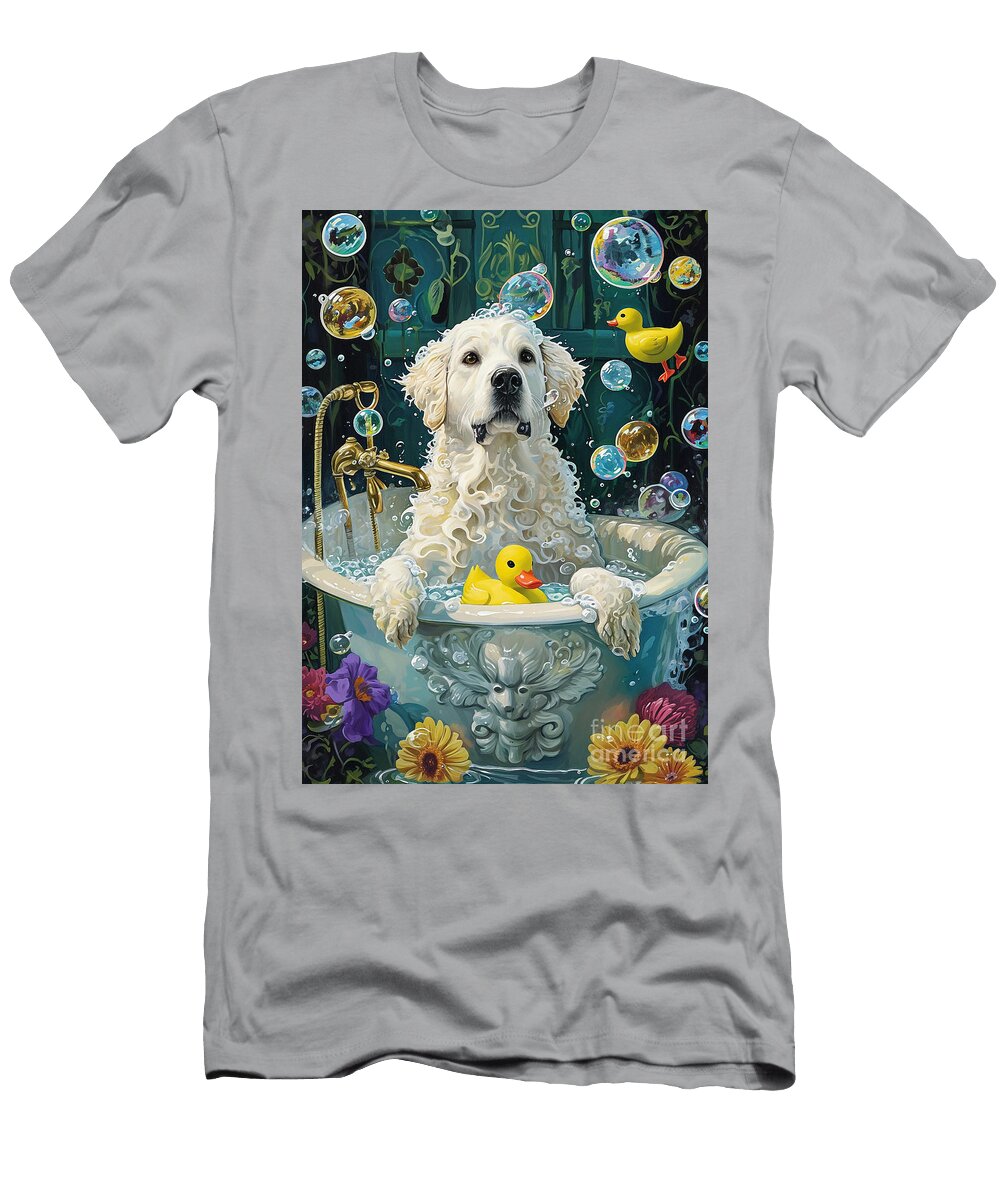 Kuvasz Dog Frolicking in a Bubbly Bathtub Adrien Efren T-Shirt