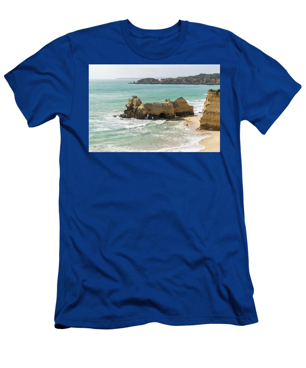 Lacy Seafoam and Seastacks Praia Dos Tres Castelos Beach Portimao Portugal Georgia Mizuleva T-Shirt