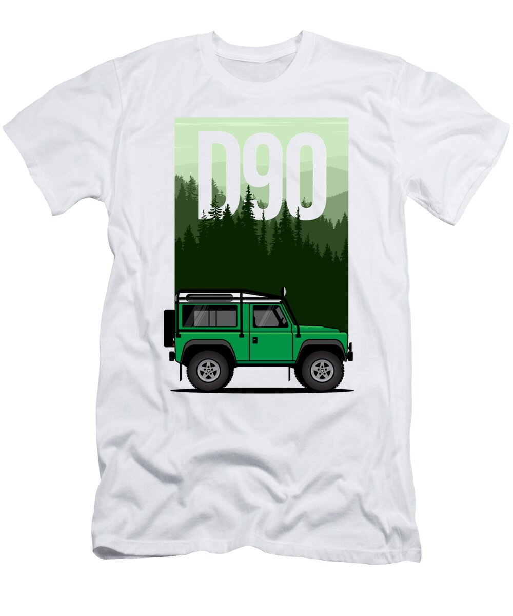 Land Rover Defender in Forest Illustration John Cassella T-Shirt