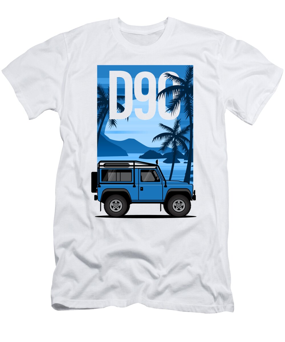 Land Rover Defender Tropical Island Illustration John Cassella T-Shirt