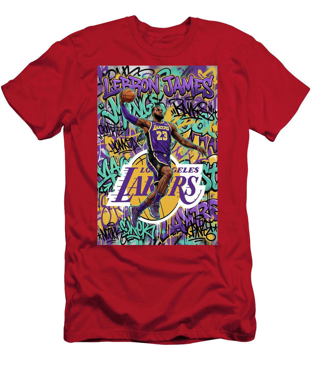 Lebron James Dunking Graphic Graffiti Poster Basketball Player NBA Sampadart Gallery T-Shirt