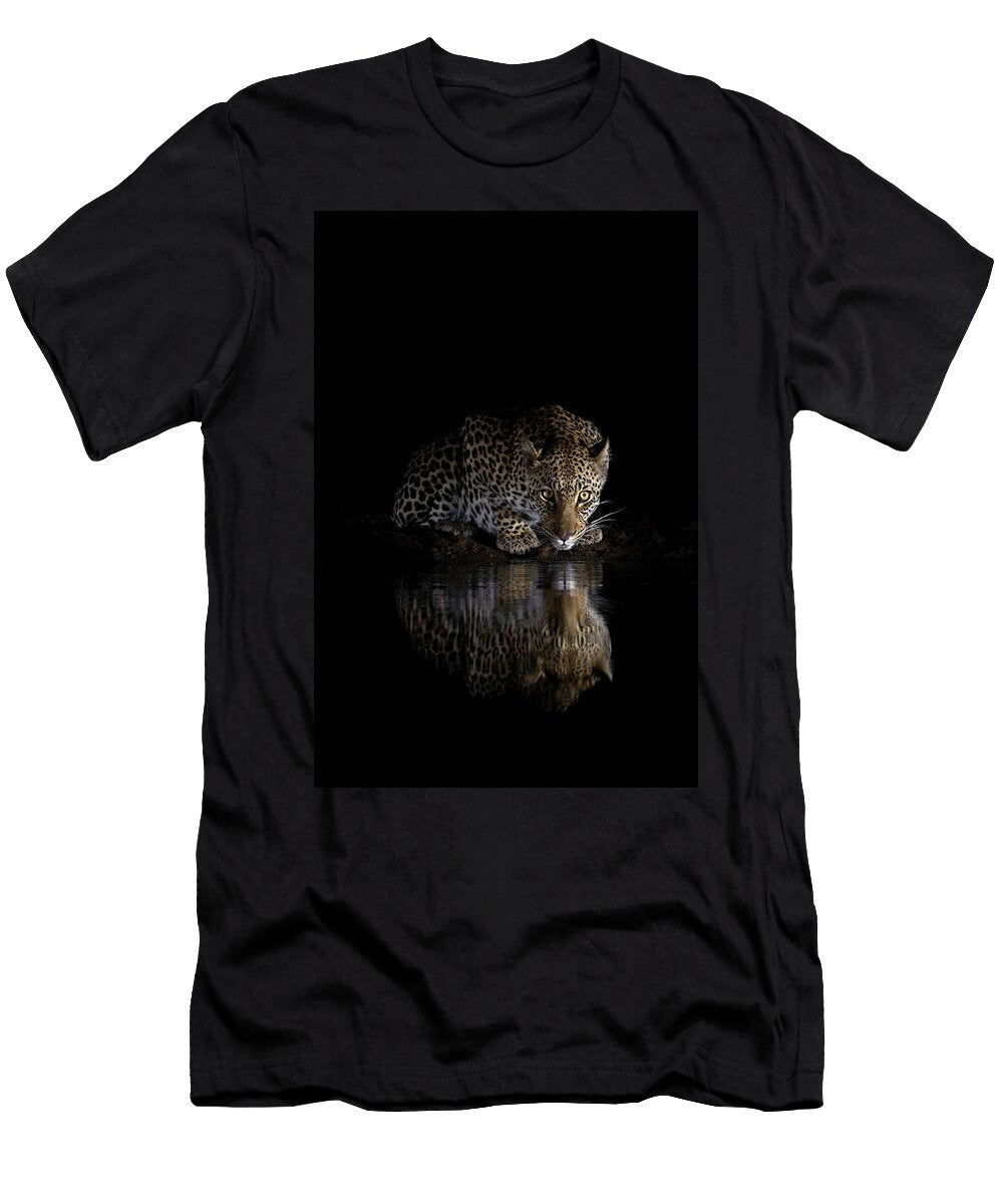 Leopard Female Drinking At Waterhole At Night Zimanga Ann Steve Toon Natureplcom T-Shirt