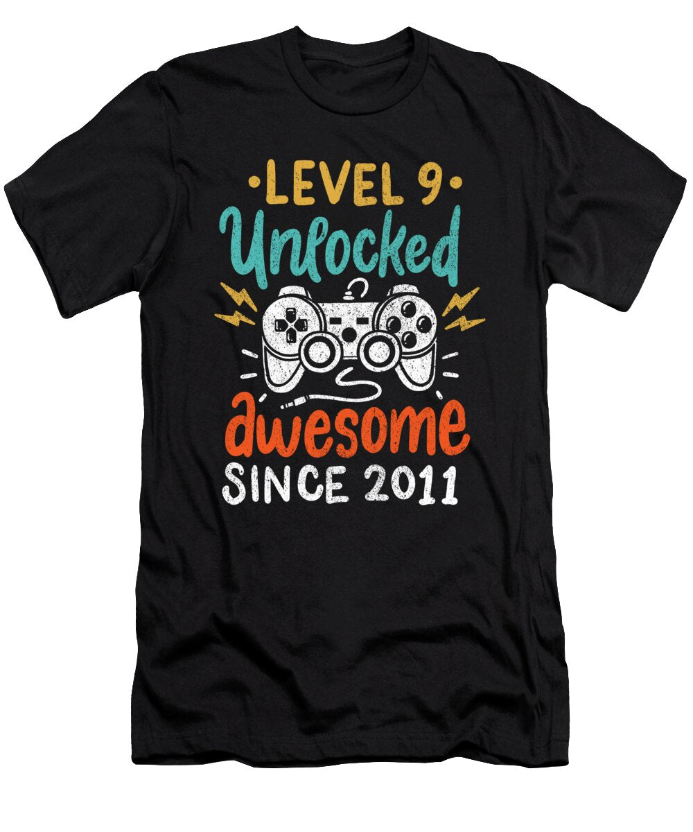 Level 9 Unlocked Awesome Since 2011 Birthday Age Haselshirt T-Shirt