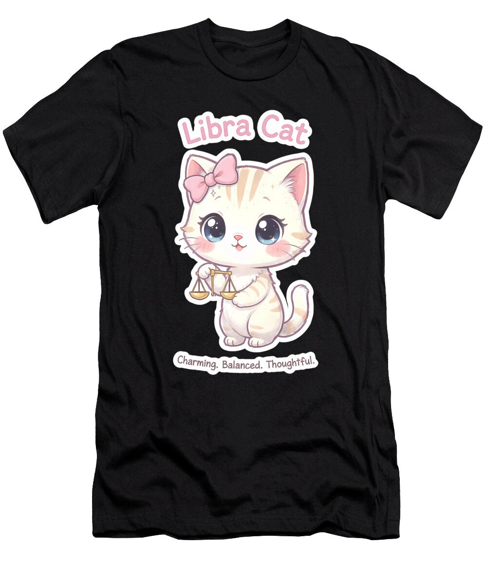 Libra Cat Charming Balanced Zodiac Chibi Cat Sticker Melinda Dusnoki T-Shirt