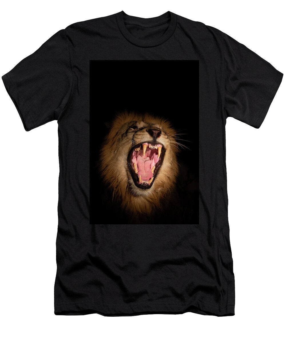 Lion Male Snarling At Night Zimanga Private Game Reserve Ann Steve Toon Natureplcom T-Shirt