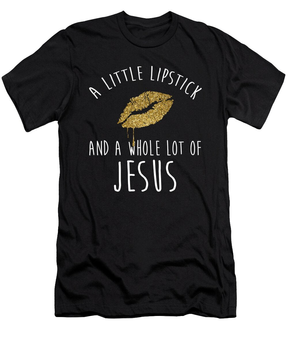 Lipsense Lipstick and Jesus Faux Gold Sparkly Lips Noirty Designs T-Shirt