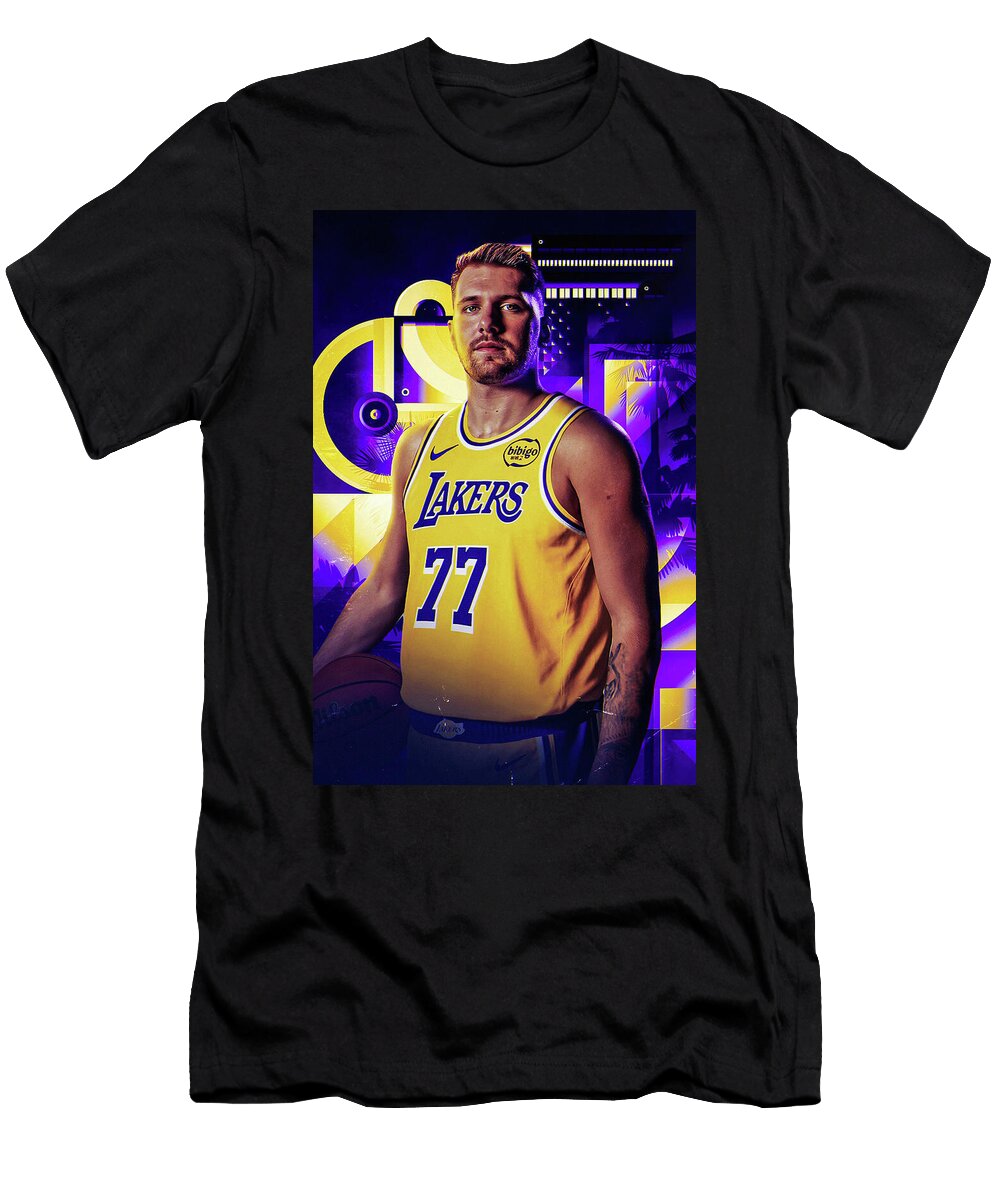 Luka Doncic in Lakers Jersey Peter Thomas T-Shirt