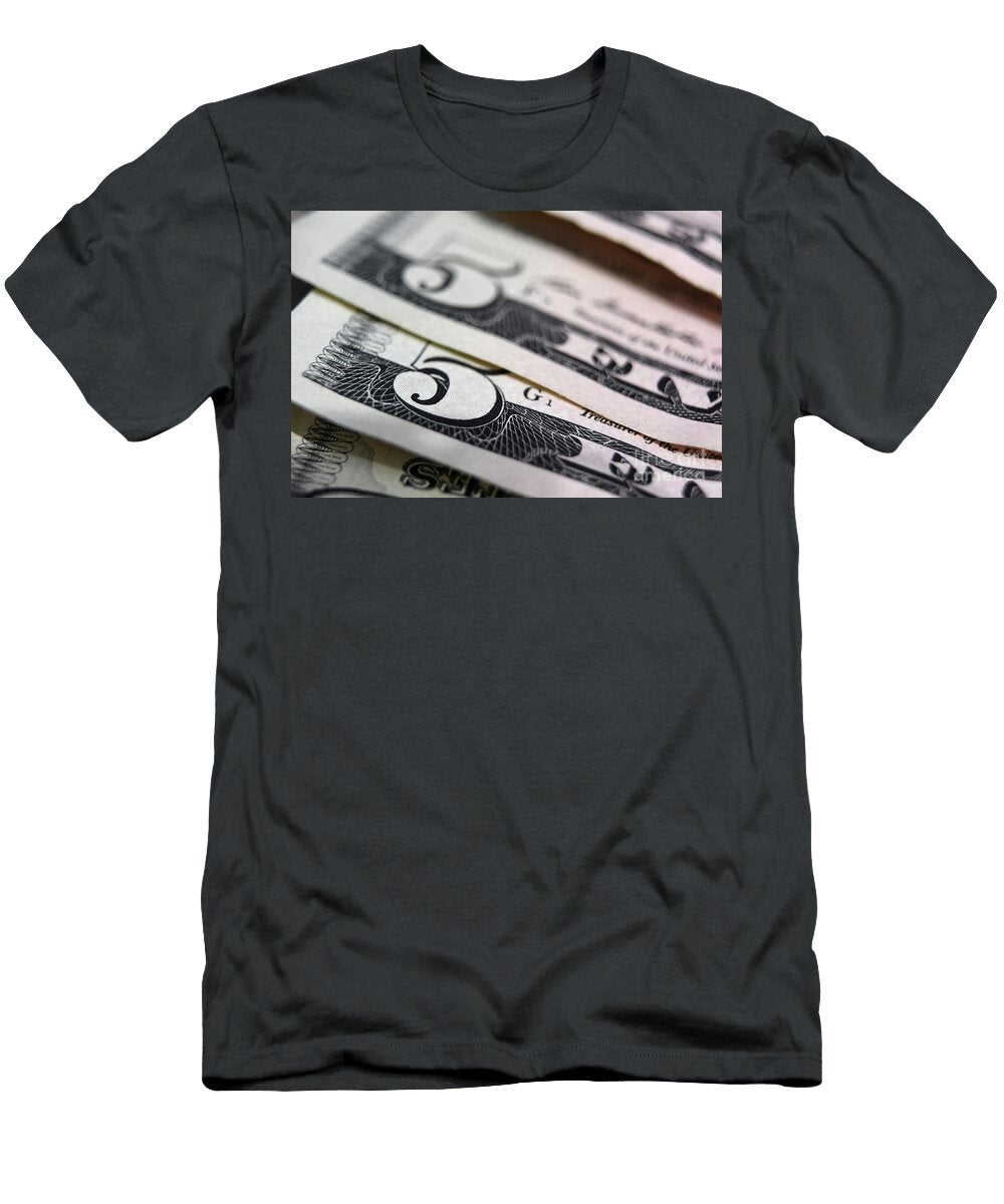 Macro of Fanned Out Five Dollar Bills Dejavu Designs T-Shirt