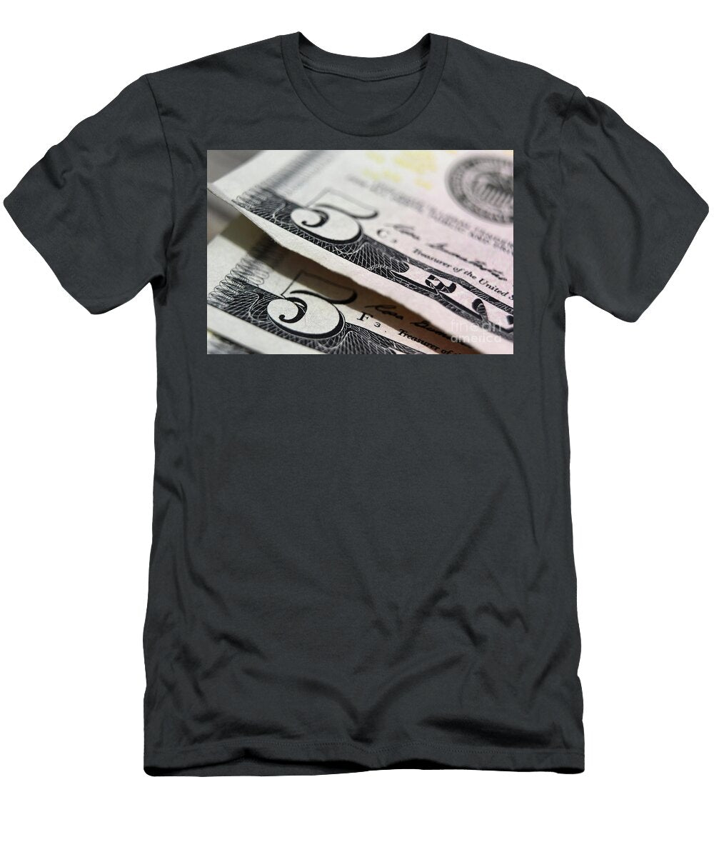 Macro of Five Dollar Bills Fanned Out Dejavu Designs T-Shirt