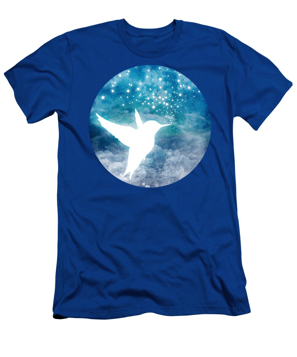 Magical Whimsical Spirit Hummingbird Drinking Stars Laura Ostrowski T-Shirt