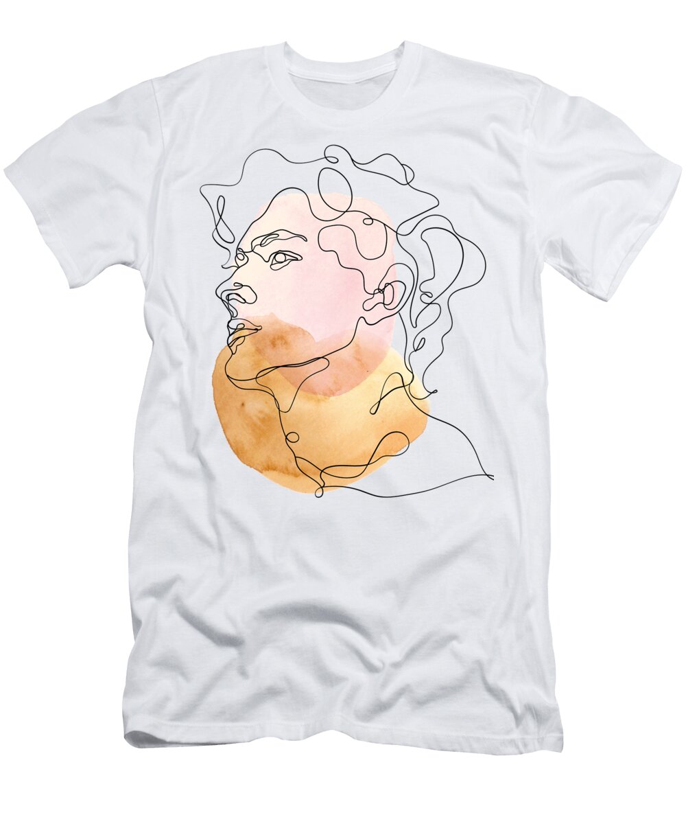 Male Upper Side Angle One Line Art Decor with Watercolor Rosa Verdi T-Shirt