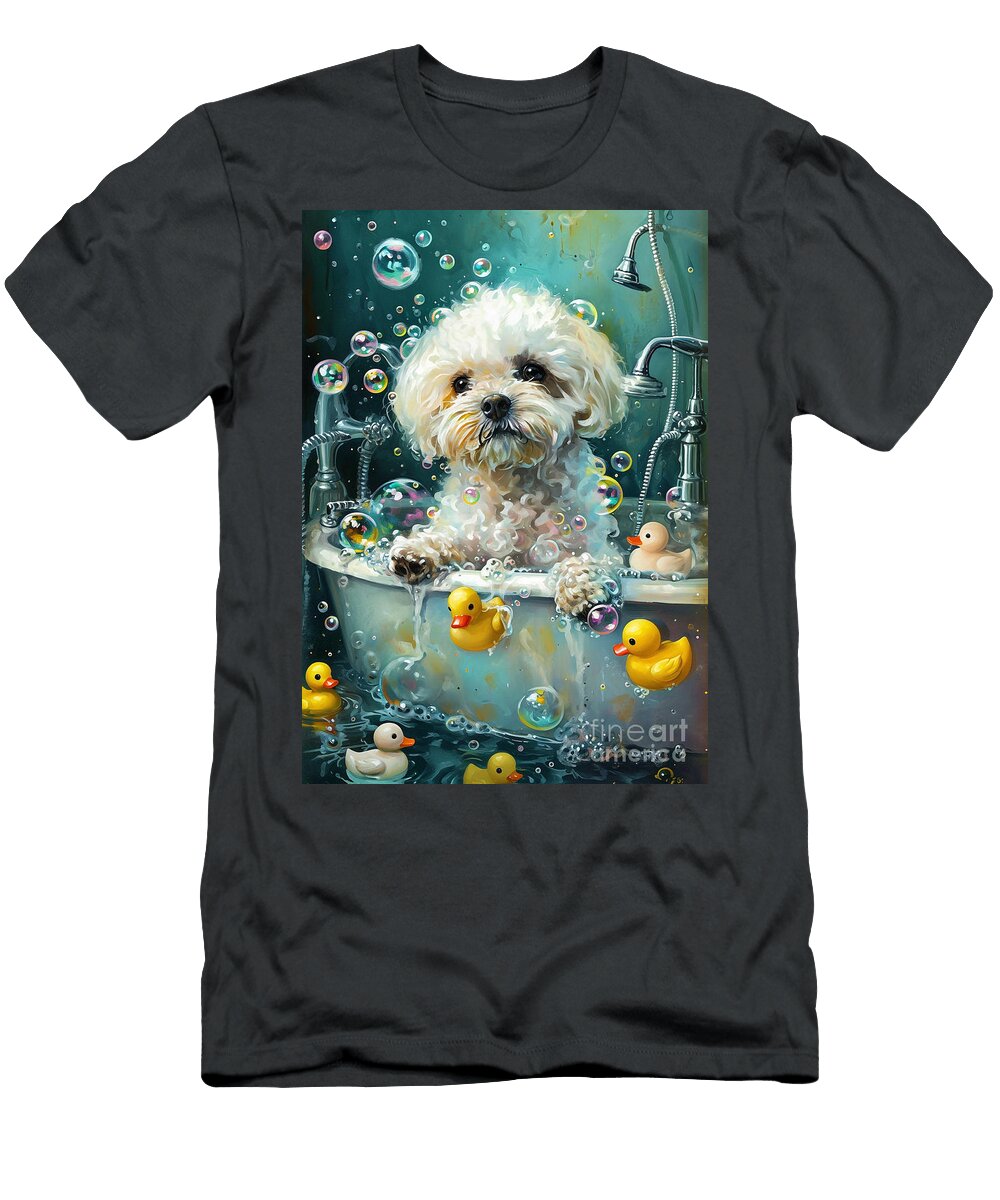 Maltese Dog Enjoying a Bubbly Bath Adrien Efren T-Shirt