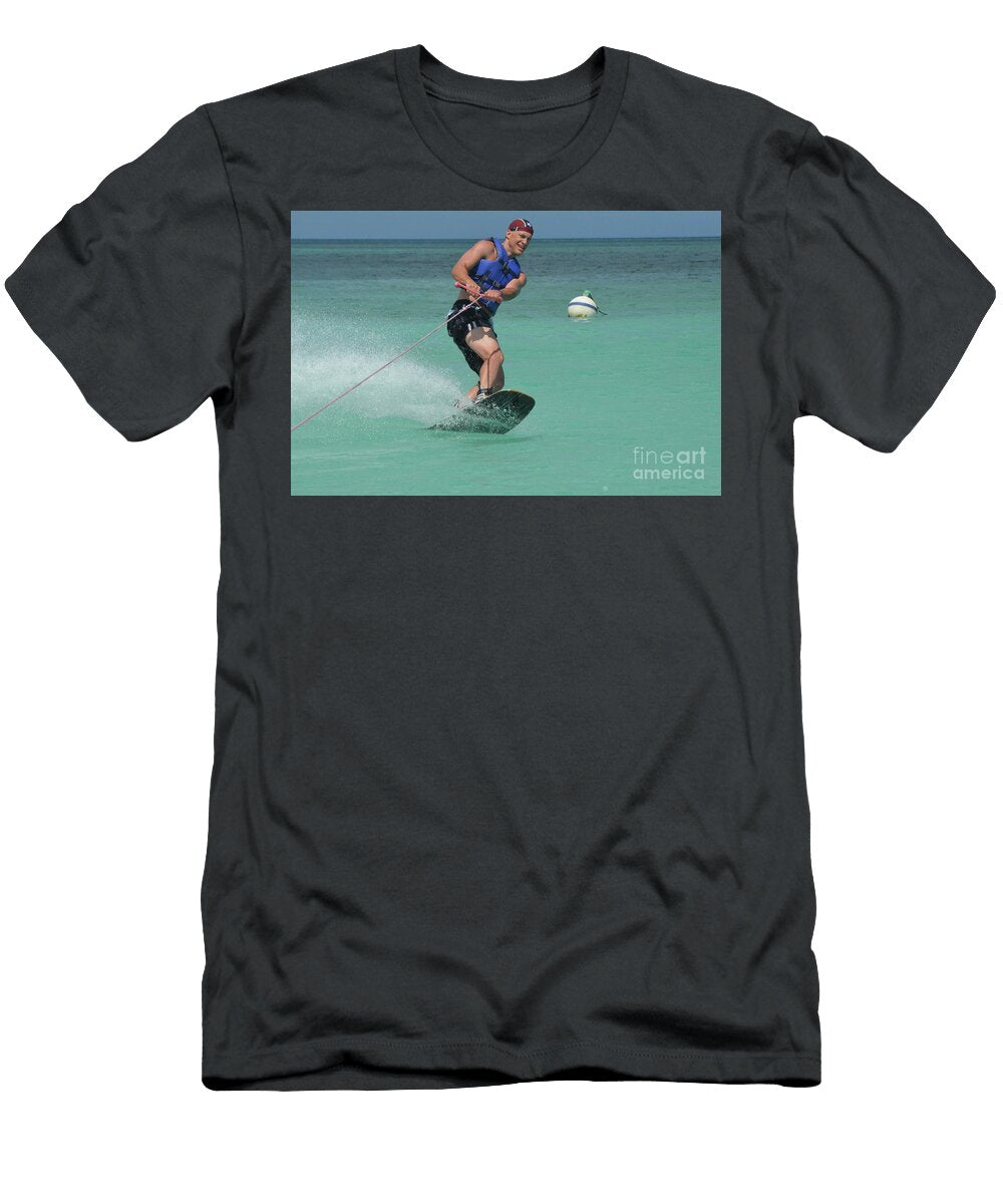 Man Creating a Spray on a Wakeboard in Aruba Dejavu Designs T-Shirt