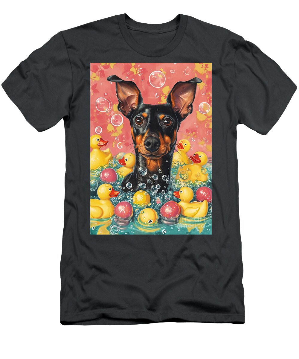 Manchester Terrier Dog Enjoying a Bubbly Bath Adrien Efren T-Shirt