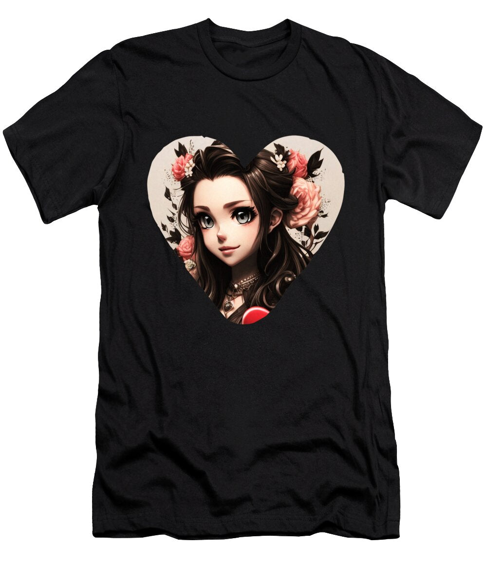 Manga Cute Anime Girl Anime Heart Heart Doodle Little Girl Silhouette Mounir Khalfouf T-Shirt
