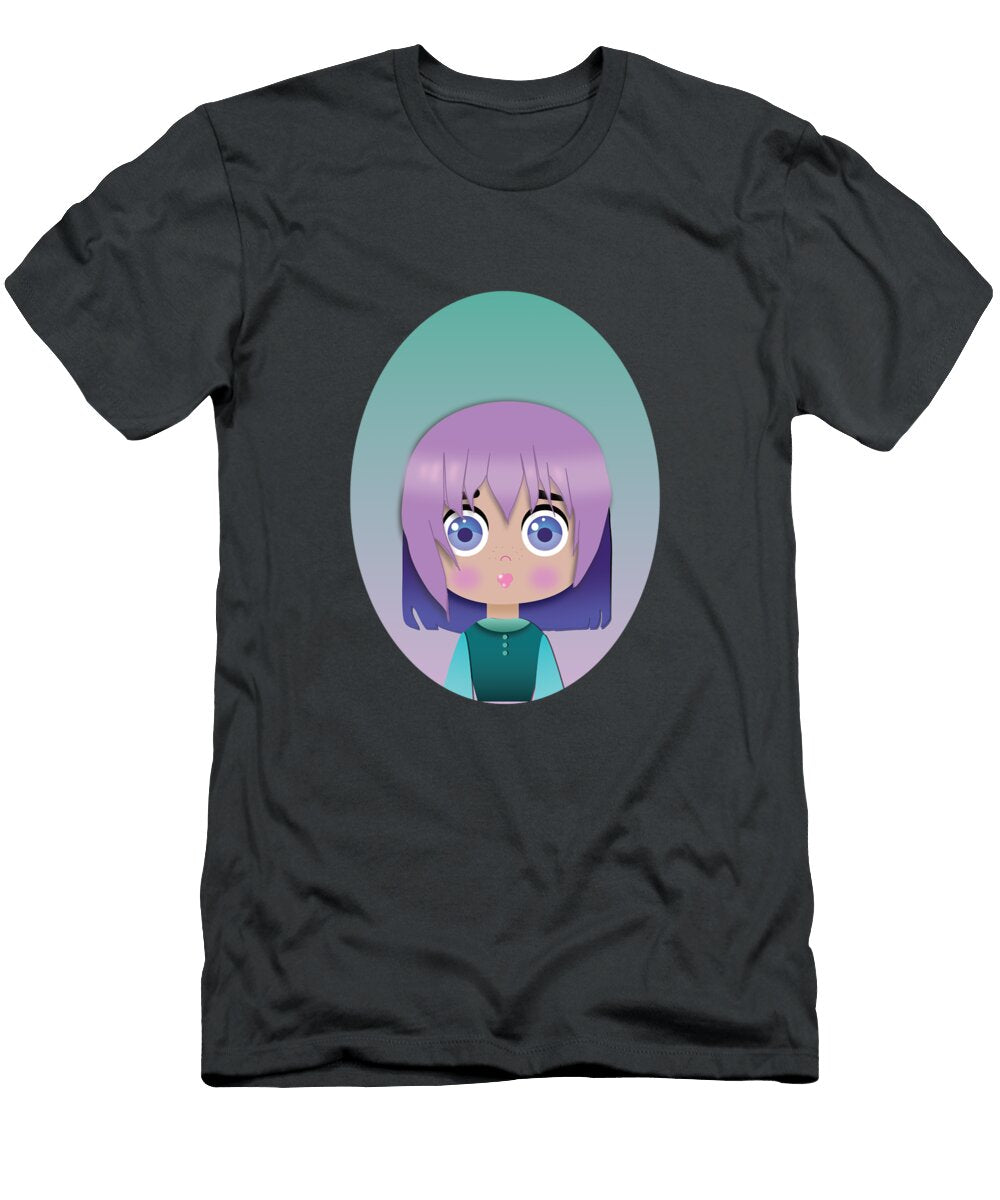 Manga Girl with Mauve and Lilac Hair Barefoot Bodeez Art T-Shirt
