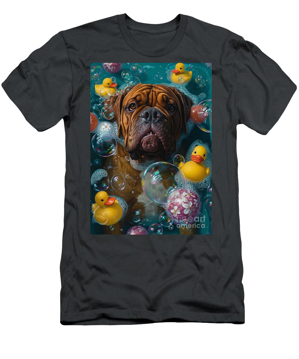 Mastiff Dog Frolicking in a Bubbly Bathtub Adrien Efren T-Shirt